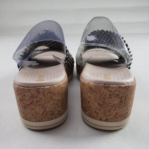 Bzees Resort Wedge Riviera Sandal Women 10 Wide Raffia Slip On Peep Toe Platform - Picture 9 of 13